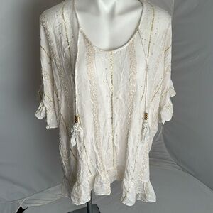 Surf Gypsy off white and metallic gold lightweight swim cover up